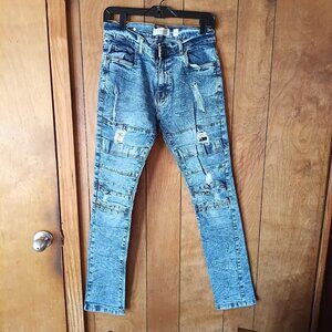 Evolution in Design Men’s Distressed Patchwork Skinny Jeans Blue Size 32x32